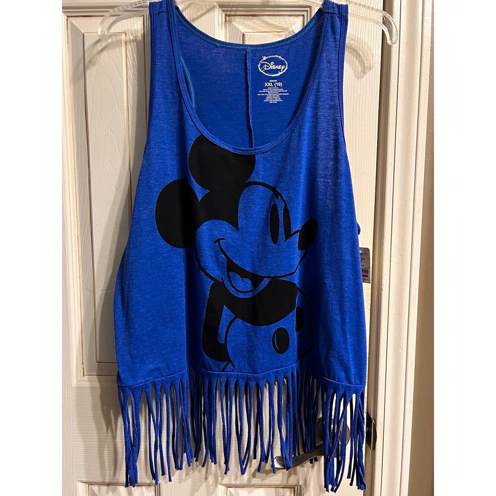 Disney Mickey Mouse Fringe Racerback Muscle Tank Juniors XXL NWT 2015 Shirt Blue